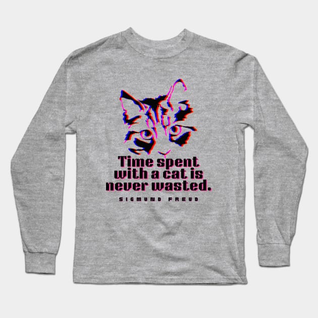 Cat art and Sigmund Freud: time spent with a cat is never wasted. Long Sleeve T-Shirt by artbleed